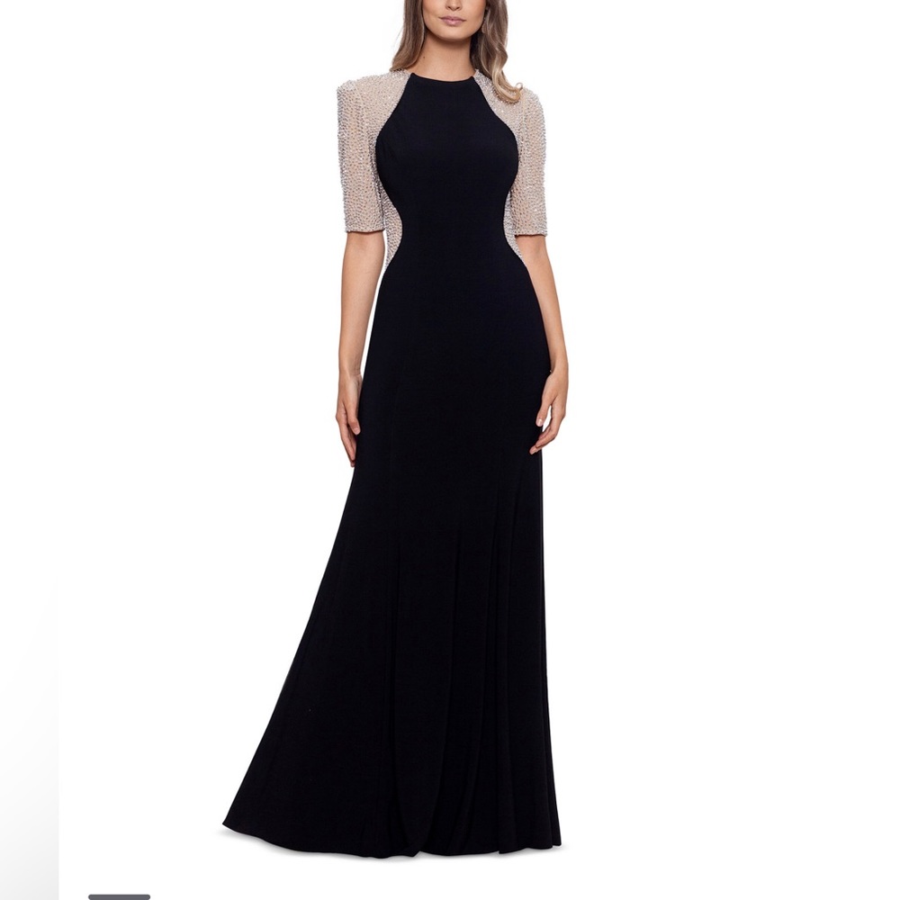 Beaded-Sleeve Gown